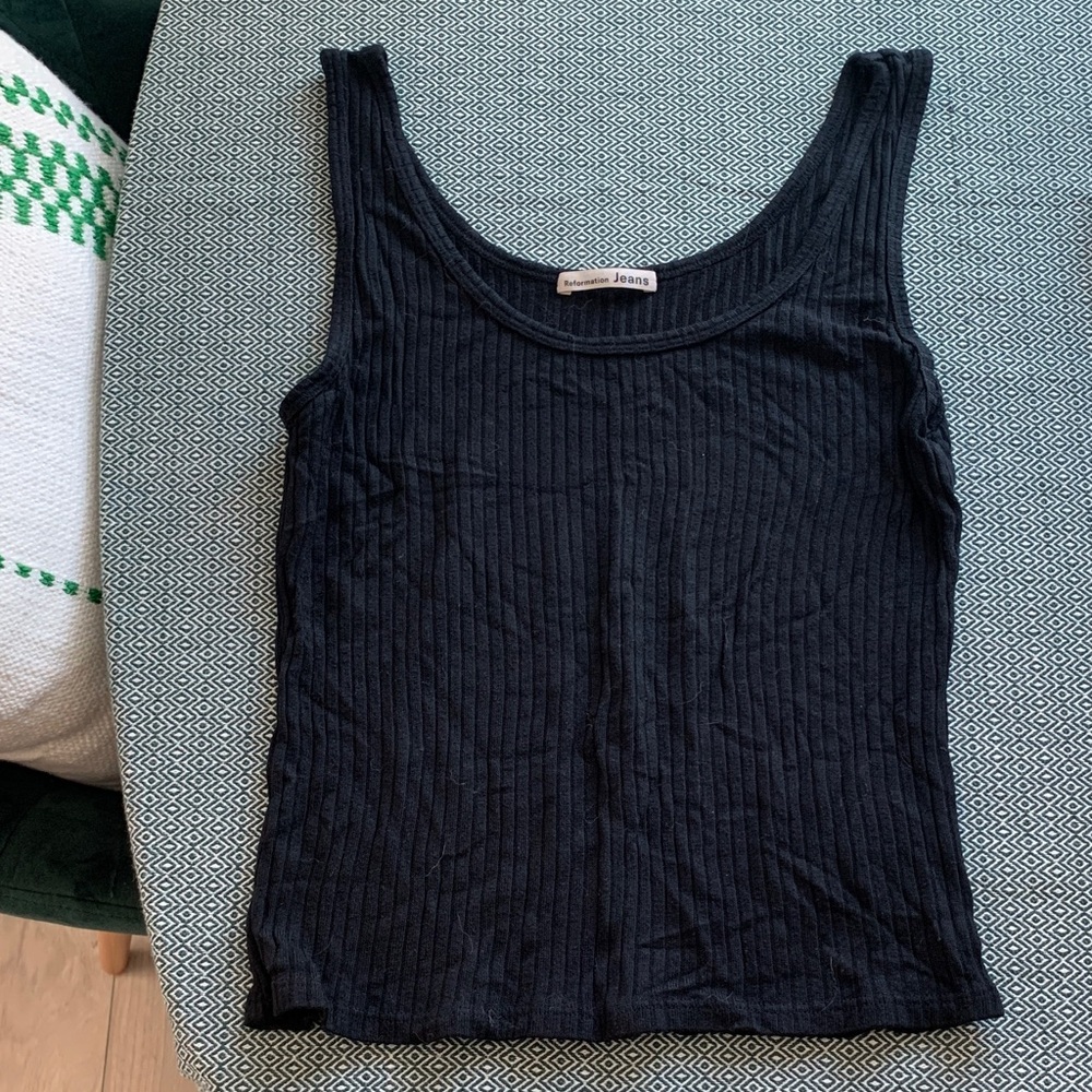 Reformation Black Ribbed Tank Top